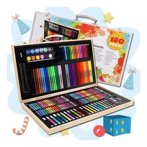 Set de Arte 180 Piezas: Lápices de Colores en Maletín de Madera