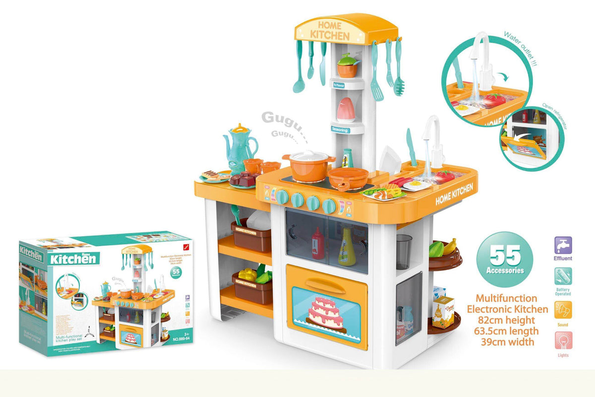 Cocina naranja con flujo de agua real